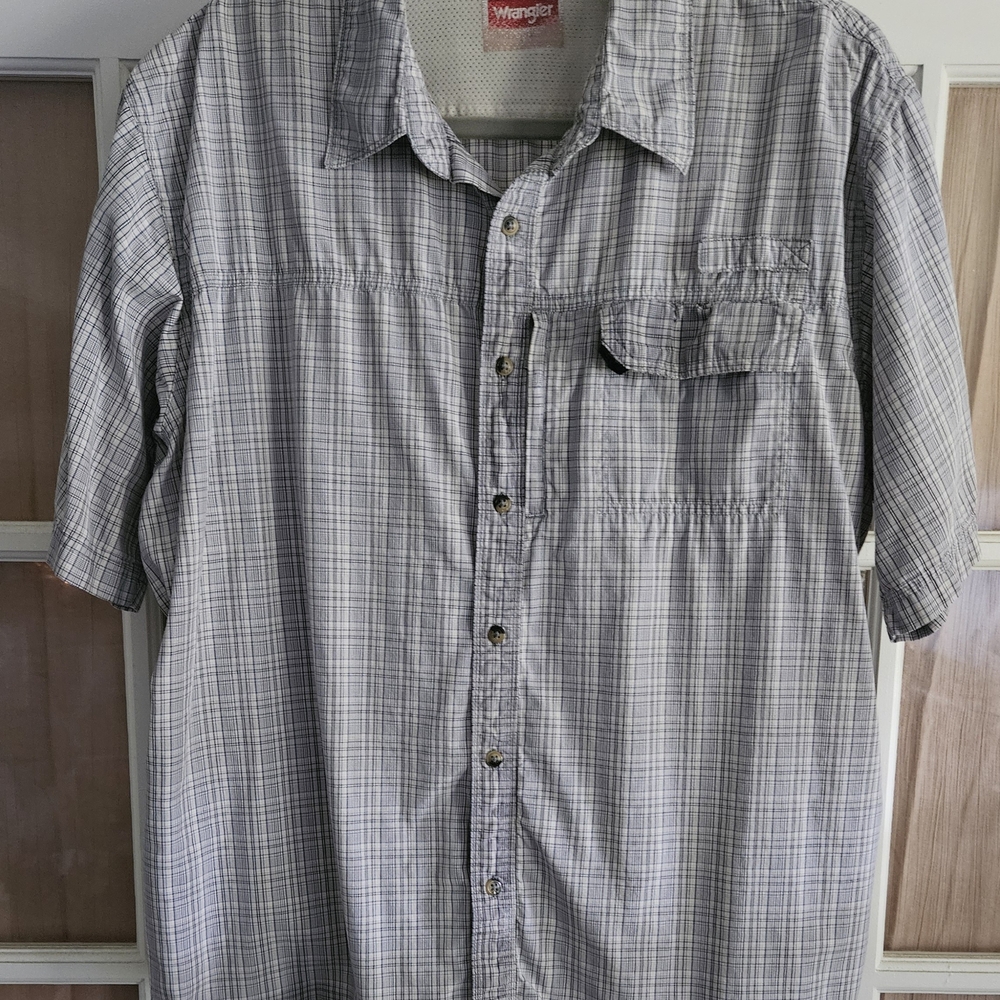WRANGLER Button Down Casual Shirt Wrangler Gray Plaid Men's Shirt - Picture 10 of 11